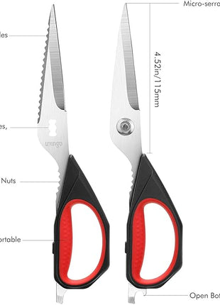 LIVINGO Kitchen Scissors, 2 Pack 9.25" Utility All Purpose Poultry Shears Heavy Duty Dishwasher Safe, Come Apart Sharp Stainless Steel Cooking Food Scissors for Cutting Meat, Chicken, Vegetable, Fish