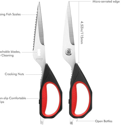LIVINGO Kitchen Scissors, 2 Pack 9.25" Utility All Purpose Poultry Shears Heavy Duty Dishwasher Safe, Come Apart Sharp Stainless Steel Cooking Food Scissors for Cutting Meat, Chicken, Vegetable, Fish