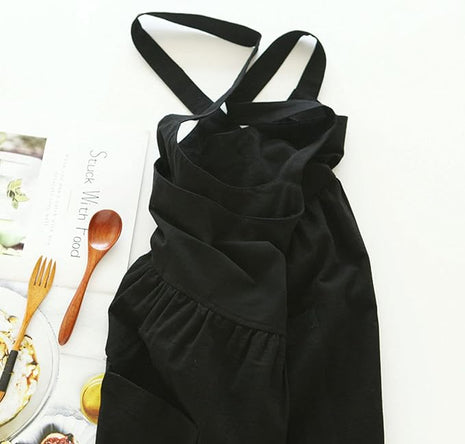 Uaussi Cotton Linen Apron Cross Back Work Apron for Women with Pockets Pinafore Dress X Cross Halter Apron for Chef Gardening