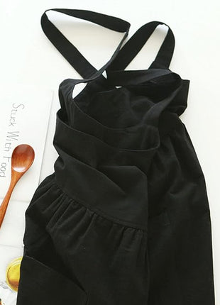 Uaussi Cotton Linen Apron Cross Back Work Apron for Women with Pockets Pinafore Dress X Cross Halter Apron for Chef Gardening