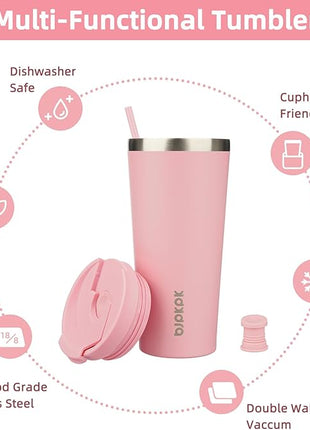 BJPKPK 22oz Tumbler With lid And Straw Stainless Steel Travel Coffee Mug Insulated Tumblers Cups,Light Pink
