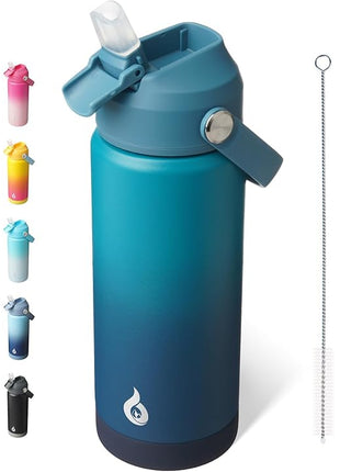 BJPKPK Insulated Water Bottle with Straw Lid, 18oz Thermo Water Bottles with Soft Nozzle, Flex Handle & Non-slip Boot, BPA Free Leak Proof Stainless Steel Metal Thermo, Tumblers, Cups,Vast