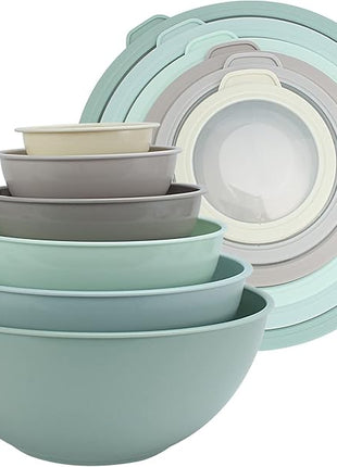 COOK WITH COLOR Nesting Mixing Bowls - 12 Piece Plastic Bowl Set with Lids, Microwave Safe (Mint Ombre)