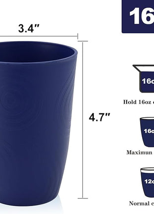 Homienly Wheat Straw Cups 6 PCS Plastic Cups Reusable Unbreakable Drinking Cup Dishwasher Safe Water Glasses (16 OZ,Blue Sky)