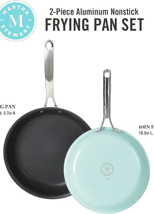 Martha Stewart Lockton 2 Piece 10" & 12" Heavy Gauge Aluminum Premium Nonstick Fry Pan Set - Martha Blue