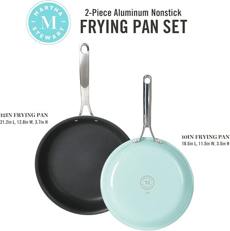 Martha Stewart Lockton 2 Piece 10" & 12" Heavy Gauge Aluminum Premium Nonstick Fry Pan Set - Martha Blue
