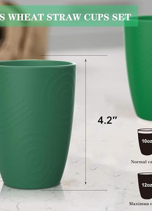 Homienly Wheat Straw Cups Plastic Cups Unbreakable Drinking Cup Reusable Dishwasher Safe Water Glasses (12 OZ Forest Series)