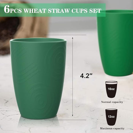 Homienly Wheat Straw Cups Plastic Cups Unbreakable Drinking Cup Reusable Dishwasher Safe Water Glasses (12 OZ Forest Series)