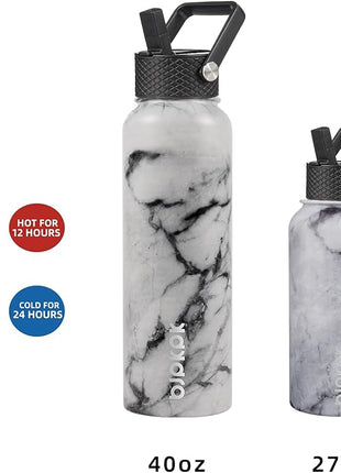 BJPKPK Insulated Water Bottles with Straw Lid, 27oz Stainless Steel Water Bottle with 3 Lids, Leak Proof BPA Free Metal Thermo, Mugs, Tumblers, Keep Cold Hot - Carrara Marble