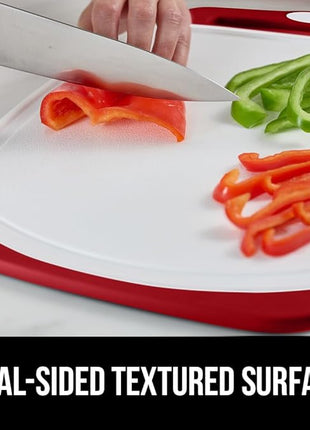 GORILLA GRIP BPA-Free Reversible Kitchen Cutting Board Set of 3, US Designed, Nonporous, Juice Grooves Catch Liquid, Slip Resistant Border, Durable Food Chopping Boards, Christmas Kitchen Decor, Red