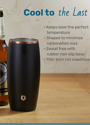 SNOWFOX Premium Vacuum Insulated Stainless Steel Beer Glass, Home Bar Accessories, Elegant Bartending, Lightweight Pint Glasses, Sleek Drinkware, Frosty Beverages Stay Cold, 18oz, Set of 2,Dark Walnut