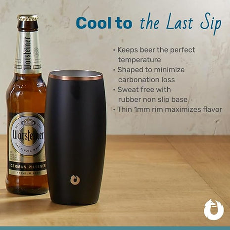 SNOWFOX Premium Vacuum Insulated Stainless Steel Beer Glass, Home Bar Accessories, Elegant Bartending, Lightweight Pint Glasses, Sleek Drinkware, Frosty Beverages Stay Cold, 18oz, Set of 2,Dark Walnut