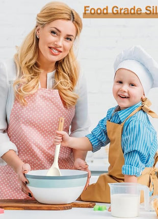 Large Silicone Cooking Spoons, Nonstick Solid Wooden Handle Kitchen Spoons, Heat Resistant Silicone Rubber Spoonula for Cooking, Serving, Basting, Mixing Tool, 13.2inch, Flexible Scraper (White)