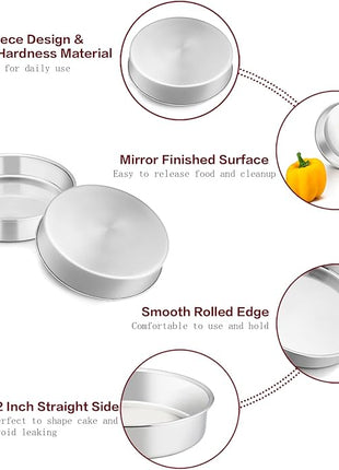 TeamFar 6 Inch Cake Pan, Round Cake Pan Tier Baking Pans Set Stainless Steel, Fit in Pot Pressure Cooker Air Fryer, Healthy & Toxic Free, Mirror Finish & Sturdy, Oven & Dishwasher Safe - Set of 3