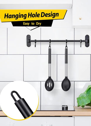 Pack of 2 Large Silicone Cooking Spoons,Non Stick Solid Basting Spoon,Heat-Resistant Kitchen Utensils for Mixing,Serving,Draining,Stirring (BLACK)