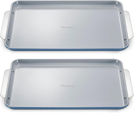 Caraway Non-Stick Ceramic Large Baking Sheet Duo - Naturally Slick Ceramic Coating - Non-Toxic, PTFE & PFOA Free - Perfect for Baking, Roasting, and More - Large (18" x 13") - Slate