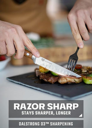 Dalstrong Steak Knife Set-4pc 5" Straight Blade Edge-Gladiator Series-Forged German High-Carbon Steel-w/Sheaths-Olive ABS Handle-Dinner Set Kitchen Knives