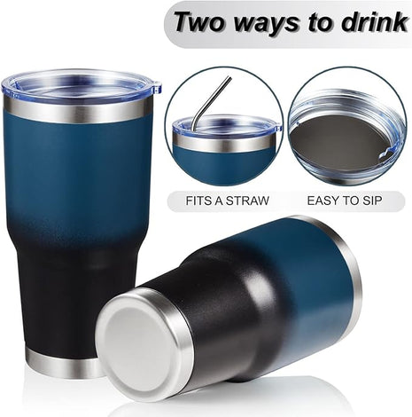 MEWAY 30oz Insulated Tumbler With Lids and Straws,Stainless Steel Double Vacuum Coffee Tumbler Cup, Brush, Durable Powder Coated Coffee Cup for Cold & Hot Drinks, Office, Travel(Blue Black,1 PACK)