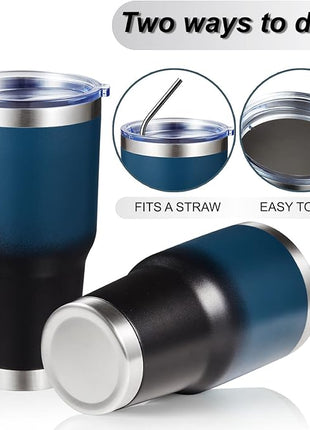 MEWAY 30oz Insulated Tumbler With Lids and Straws,Stainless Steel Double Vacuum Coffee Tumbler Cup, Brush, Durable Powder Coated Coffee Cup for Cold & Hot Drinks, Office, Travel(Blue Black,4 PACK)