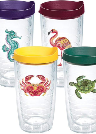 Tropical Animal Assorted 16 oz Tumbler with lid 4 Pack