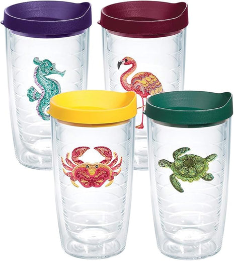 Tropical Animal Assorted 16 oz Tumbler with lid 4 Pack