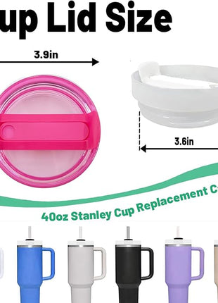 40 OZ Tumbler Lid Replacement Fit for Stanley Cup, 2 Pack Clear Replacement Lids Fit for Stanley Travel Tumbler, Spill Proof Tumbler Covers for Stanley Cup Accessories (Hot Pink)