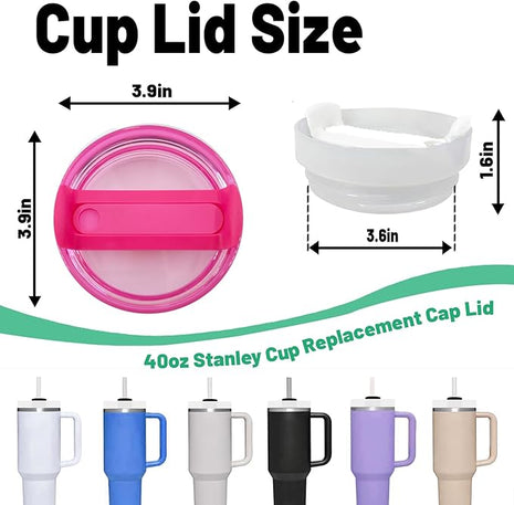 40 OZ Tumbler Lid Replacement Fit for Stanley Cup, 2 Pack Clear Replacement Lids Fit for Stanley Travel Tumbler, Spill Proof Tumbler Covers for Stanley Cup Accessories (Hot Pink)