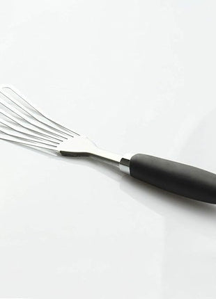 304 Stainless Steel Fish Spatula, Non-Slip Ergonomic Handle Slotted Spatula, Black
