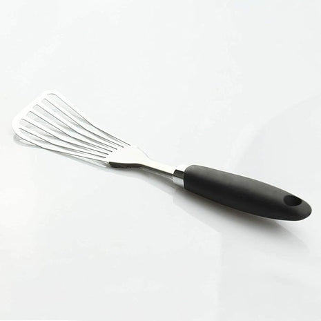 304 Stainless Steel Fish Spatula, Non-Slip Ergonomic Handle Slotted Spatula, Black