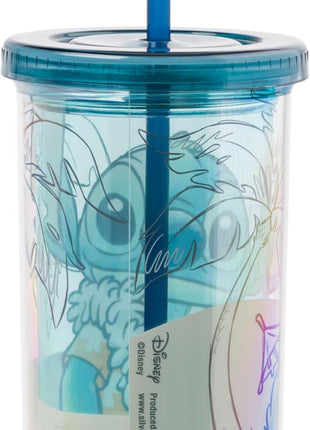 Silver Buffalo Disney Lilo and Stitch Island Stitch Plastic Tall Cold Cup with Lid and Straw, 20 Ounces