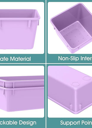 WOWBOX 25 PCS Plastic Drawer Organizer Set, 4 Sizes Desk Drawer Divider Organizers and Storage Bins for Makeup, Jewelry, Gadgets for Kitchen, Bedroom, Bathroom, Office, Purple