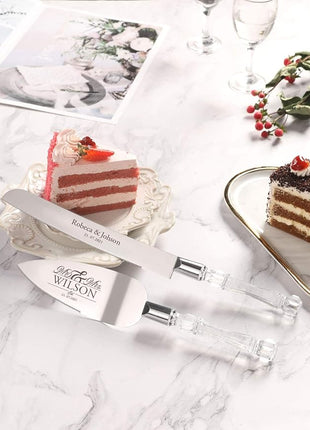 AW BRIDAL Personalized Wedding Cake Knife and Server Set, Silver Cake Cutter Set for Wedding Birthday, Pie Server Gift for Bride and Groom//DK2201CPP04//