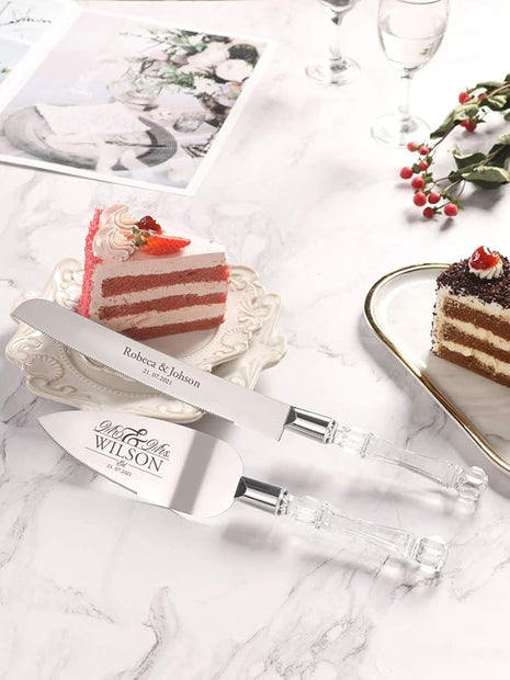 AW BRIDAL Personalized Wedding Cake Knife and Server Set, Silver Cake Cutter Set for Wedding Birthday, Pie Server Gift for Bride and Groom//DK2201CPP04//