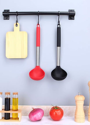 Pack of 2 Ladle Spoon,Silicone Large Spoon for Soup,Non Stick Kitchen Utensils with High Heat Resistant,BPA Free Perfect Kitchen Tools for Cooking, Stirring,Serving Soups (BLACK-RED)