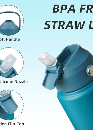 BJPKPK Water Bottle with Straw Lid, 24oz Vacuum Insulated Water Bottles, Metal Stainless Steel Thermo for Sports, Travel, BPA Free Leak Proof Thermo, Cups, Flasks, Tumblers,Vast