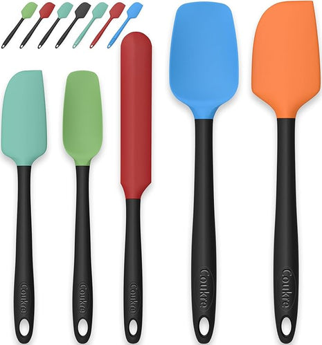 Coukre Silicone Spatula Set of 5,High Heat Resistant, Food Grade Silicone, Upgraded Extended Reinforced Handle,Dishwasher Safe, for Baking, Cooking (Colorful, Color block)