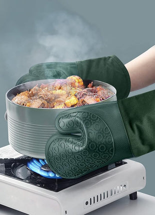 sungwoo Silicone Oven Mitts, Heat Resistant Oven Gloves with Quilted Liner Non-Slip Textured Grip Perfect for BBQ, Baking, Cooking and Grilling - 1 Pair 13.8 Inch Midnight Green