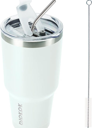 BJPKPK 30oz White Stainless Steel Tumbler With Lid And Straw Reusable Insulated Coffee Travel Thermal Tumblers Cup