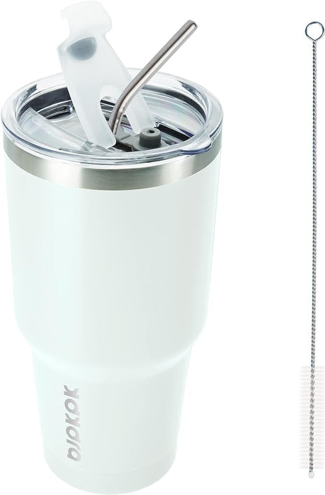 BJPKPK 30oz White Stainless Steel Tumbler With Lid And Straw Reusable Insulated Coffee Travel Thermal Tumblers Cup