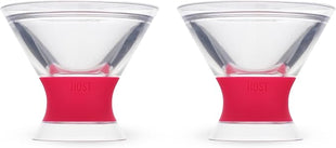HOST Freeze Insulated Martini Cooling Cups, Plastic Freezer Gel Chiller Double Wall Stemless Cocktail Glass Bright Pink 9oz Set of 2