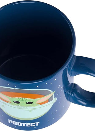 Silver Buffalo Star Wars The Mandalorian The Child Baby Yoda Grogu Protect Attack Snack Ceramic Coffee Mug, 20-Ounces