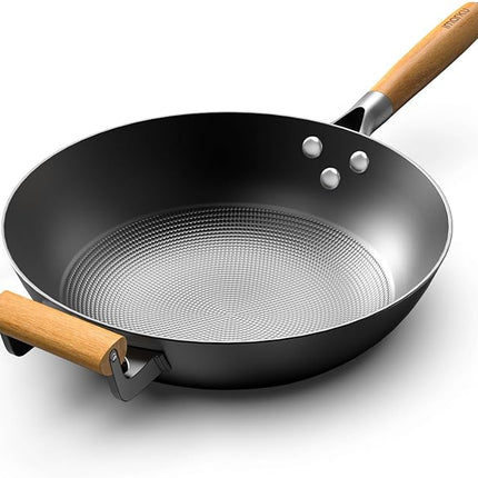 imarku NonStick Wok Pan, 12.5 inch Woks & Stir-Fry Pans Nonstick, Cast Iron Wok with Detachable Handle, Easy Clean Nonstick Frying Pan, Compatible with All Cooktops, Best Gifts for Women/Men