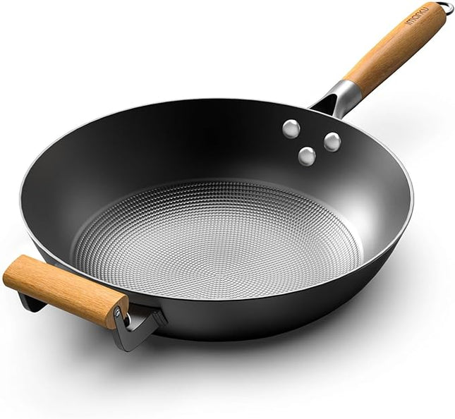 imarku NonStick Wok Pan, 12.5 inch Woks & Stir-Fry Pans Nonstick, Cast Iron Wok with Detachable Handle, Easy Clean Nonstick Frying Pan, Compatible with All Cooktops, Best Gifts for Women/Men