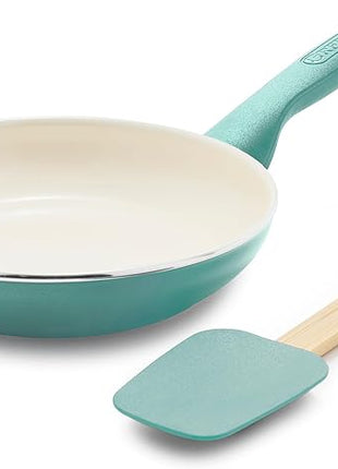 GreenPan Rio Healthy Ceramic Nonstick 8" Frying Pan Skillet and Silicone Spatula Set, Soft Grip Handle, Breaktfast Meal Set, PFAS-Free, Dishwasher Safe, Oven Safe, Turquoise
