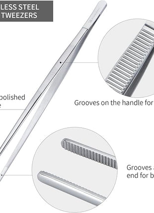 12 Inch Kitchen Tweezers Fine Tweezer Tongs, MSY BIGSUNNY Stainless Steel Food Tweezers Multi-function Precision Serrated Tips Cooking Tongs Kitchen Serving Tong