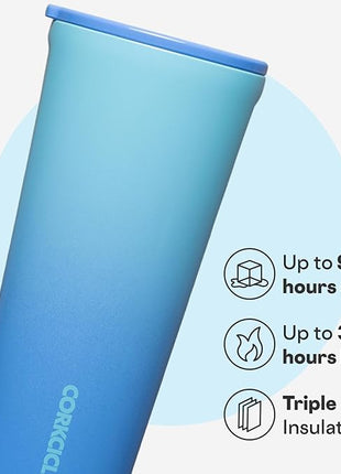 Corkcicle Classic Tumbler - Keeps Drinks Cold 9 Plus Hours - Triple Insulated Stainless Steel Drink Tumbler - Sliding Lid - Summer Drinkware Gift - Keeps Drinks Ice Cold - 24 oz - Boom Box Blue