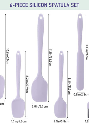 Silicone Spatula Set of 6, Heat-Resistant Food Grade, Nonstick Rubber Kitchen Utensils with Stainless Steel Core for Cooking, Baking & Mixing (Purple)