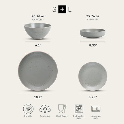 Stone Lain Lauren Stoneware, Rustic Plates and Bowls Set, Dinnerware, Service for 8, Speckled Green, Dishwasher & Microwave Safe, 32-Piece