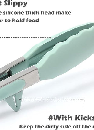 Kitchen Tongs for Cooking, 9 Inch Small Silicone Tongs, Food Grade Mini Serving Tongs with Silicone Tips, Set of 3, Green