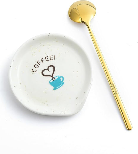 FANGSUN Coffee Spoon and Rest Set,Mini Spoon Holder for Teaspoon, Stirrers, Farmhouse Ceramic 3.5-Inch Small Tea Spoon Rest for Coffee Bar Accessories/Station Decor/Ideas Gifts, White